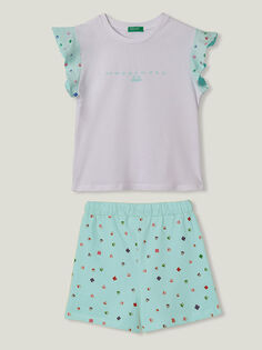 Футболка и шорты для девочек с короткими рукавами и принтом с круглым вырезом Benetton