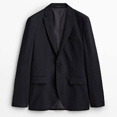 Пиджак Massimo Dutti Slim Fit Wool Suit, темно-синий