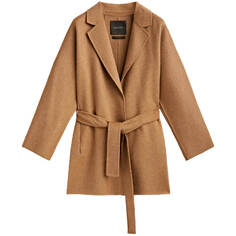 Пальто Massimo Dutti Short Robe With Belt, светло-коричневый