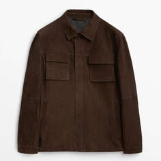 Куртка-рубашка Massimo Dutti Suede With Pockets, темно-коричневый
