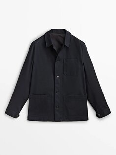 Куртка-рубашка Massimo Dutti Studio Micro Twill Cotton, тёмно-синий