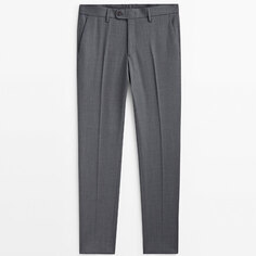 Костюмные брюки из шерстяной ткани двунитки Massimo Dutti, серый