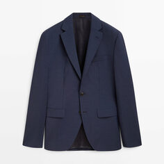 Костюмный пиджак из шерстяной ткани двунитки Massimo Dutti, темно-синий