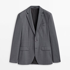 Костюмный пиджак из шерстяной двунитки Massimo Dutti, серый
