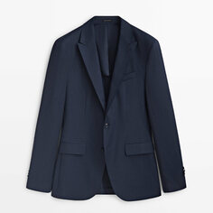Костюмный пиджак из шерсти Massimo Dutti Pinstripe Super 120&apos;s, темно-синий