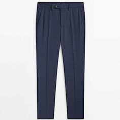 Костюмные брюки из шерстяной ткани двунитки Massimo Dutti, темно-синий