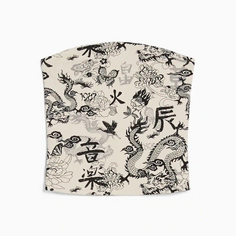 Топ Bershka Printed Bandeau, кремовый