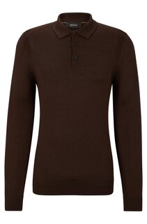 Свитер Polo-collar In Wool, silk and cashmere, тёмно-коричневый Hugo Boss