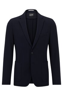 Пиджак Hugo Boss Slim-fit In Micro-patterned Performance-stretch Jersey, темно-синий