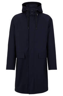Водоотталкивающее пальто с капюшоном из смесовой шерсти BOSS, темно-синий