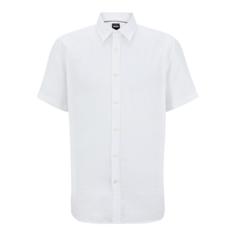 Рубашка Hugo Boss Slim-fit Short-sleeved In Stretch-linen Chambray, белый