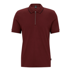 Рубашка-поло Hugo Boss Zip-neck Slim-fit In Interlock Cotton, темно-красный