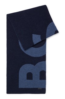 Шарф Boss Pure-wool With Structured Logo, темно-синий
