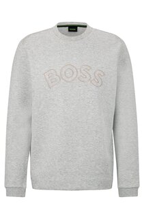 Свитшот Hugo Boss Regular-fit With Grid Artwork And Curved Logo, светло-серый