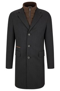 Пальто облегающего кроя со съемной внутренней застежкой-молнией BOSS, серый