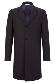 Пальто облегающего кроя из смесовой шерсти и натуральной шерсти BOSS, темно-синий