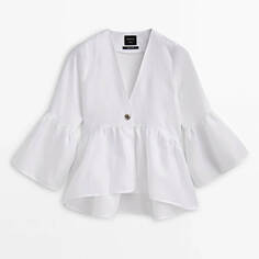 Рубашка Massimo Dutti Peplum Linen With Button - Studio, белый