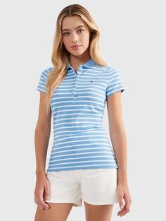 Футболка-поло полосатая Tommy Hilfiger Slim Fit Stripe, голубой/белый