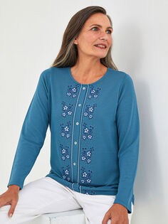 Женская блузка с длинным рукавом и цветочной вышивкой с круглым вырезом LCW Grace