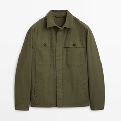 Куртка-рубашка из хлопка и нейлона с карманами Massimo Dutti, хаки