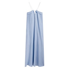 Платье Massimo Dutti Long With Neckline And Cord Straps, светло-голубой
