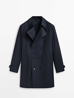 Двубортная непромокаемая куртка-тренч Massimo Dutti, темно-синий