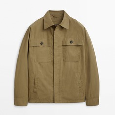 Куртка-рубашка из хлопка и нейлона с карманами Massimo Dutti, светлый цвет жженого сахара