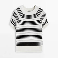 Свитер Massimo Dutti Textured Short Sleeve Striped Knit, светло-бежевый