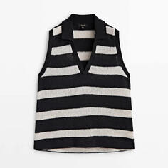 Поло Massimo Dutti Textured Cotton Striped Sleeveless, черный