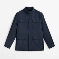 Куртка из высокотехнологичной ткани с капюшоном и застежкой-молнией Massimo Dutti, темно-синий