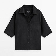 Льняная рубашка со складкой сзади Massimo Dutti, черный