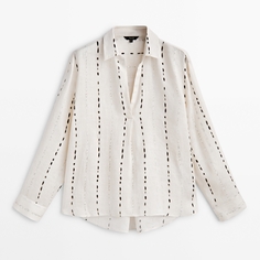 Рубашка Massimo Dutti Polo Collar Linen Dotted Print, кремовый