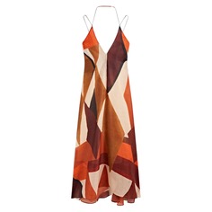 Платье Massimo Dutti Midi With Geometric Print, оранжевый/мультиколор