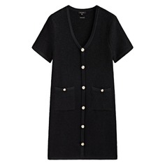 Платье Massimo Dutti Short Knit Mini Boucle With Buttons, черный