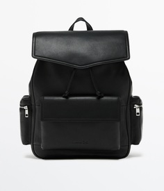 Рюкзак Massimo Dutti Leather With Flap And Pocket Details, черный