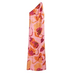 Платье Massimo Dutti Long Floral Print Asymmetric, розовый/мультиколор