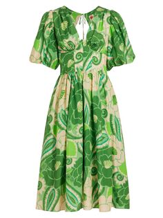 Платье миди с бюстье и цветочным принтом Tropical Groove Farm Rio, зеленый