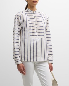 Полосатая блуза с защипами на пуговицах Lafayette 148 New York