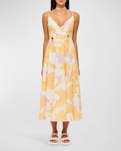 Плиссированное платье миди с цветочным принтом LEO LIN