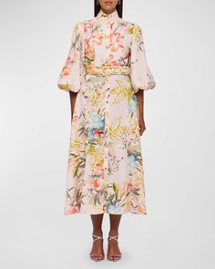 Платье миди Nellie с цветочным принтом и рукавами-фонариками LEO LIN