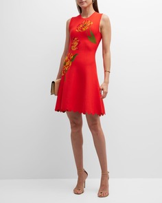 Мини-платье с фестонами и цветочными деталями Lela Rose