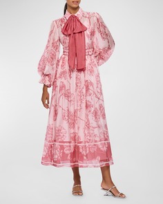 Платье-рубашка миди с завязками и цветочным принтом Cassie LEO LIN