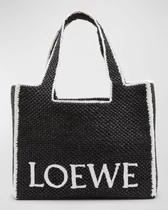 Большая двухцветная большая сумка-тоут из рафии из коллаборации с Paula’s Ibiza Logo Loewe