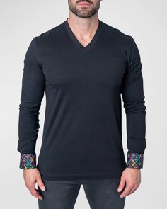 Мужской свитер Edison с v-образным вырезом и манжетами рубашки Maceoo