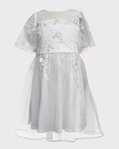 Платье Illusion на кокетке с вышивкой и пайетками для девочки, размер 6–7 Marchesa Notte Mini