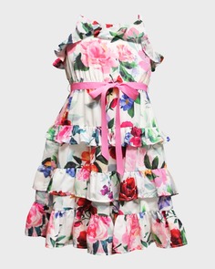 Ярусное платье с оборками и цветочным принтом для девочки, размер 5–6 Marchesa Notte Mini