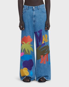 Мужские широкие джинсы с нашивками из коллаборации с No Vacancy Inn Marni