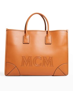 Большая кожаная большая сумка с логотипом MCM