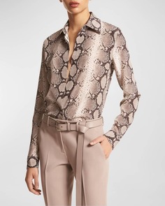 Шелковая рубашка с пуговицами спереди Hansen Python Spine Michael Kors Collection
