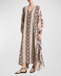 Платье-кафтан с принтом из органического крепа и питона Michael Kors Collection